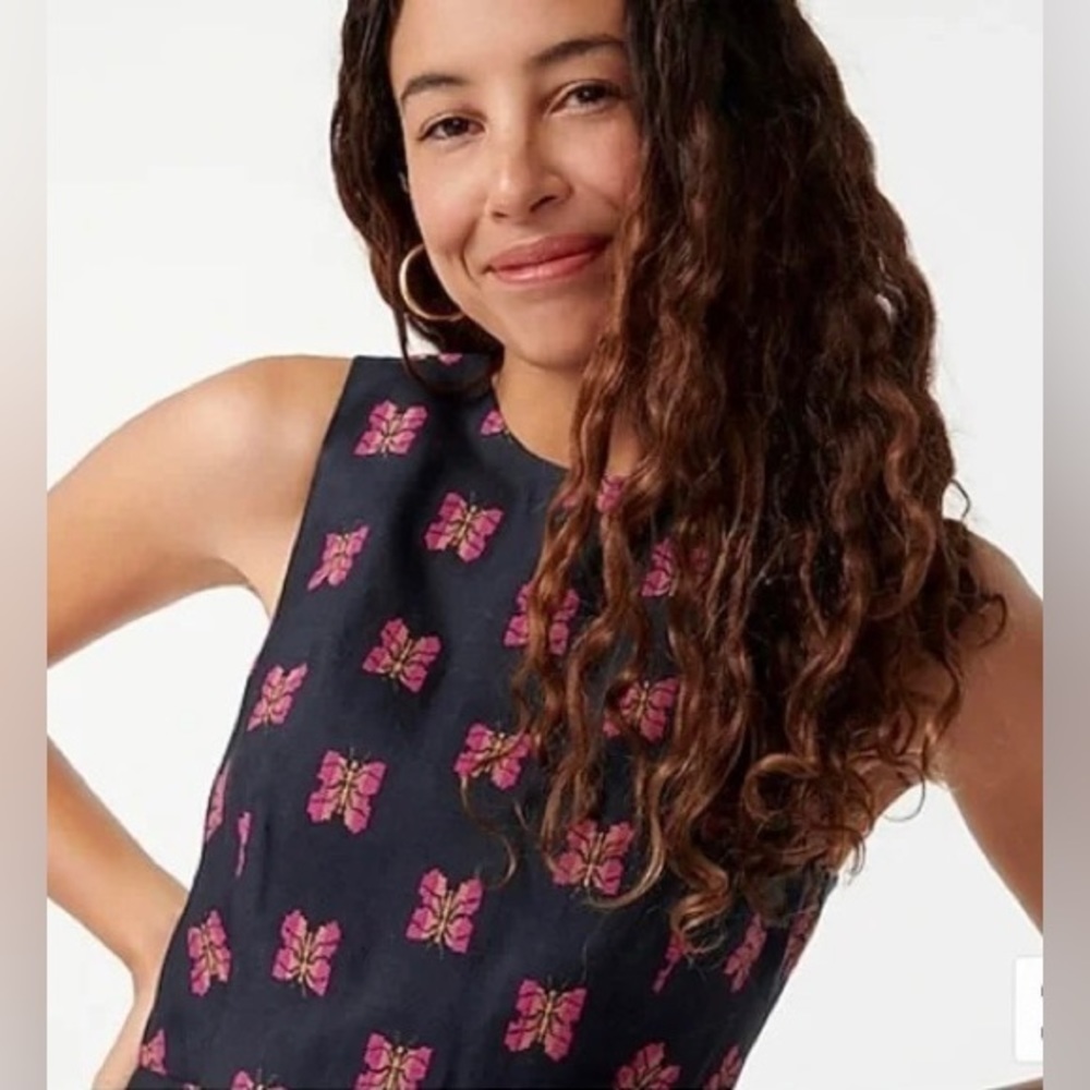 NWT J. Crew Sheath Dress in Butterfly Jacquard Navy / Pink Size 4